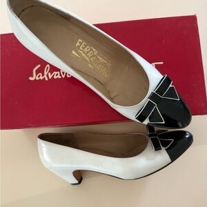 Salvatore Ferragamo Black and White Bow Heels